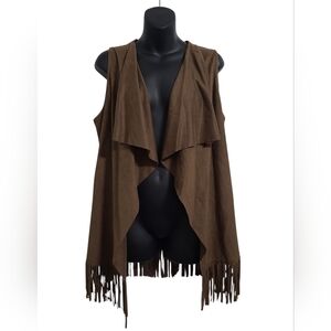 💲3️⃣ My Collection Faux Suede Brown Fringe Sleeveless Hippie Vest Sz XL